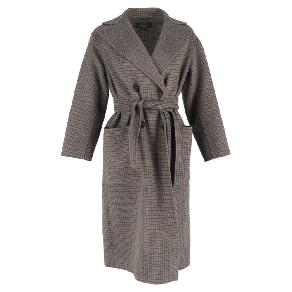 Max Mara Orense Plaid Double-Breasted Coat in Brown Wool